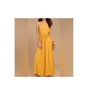 Lulus Magical Movement Size XS Mustard Yellow‎ Wrap Maxi Dress Sleeveless Halter